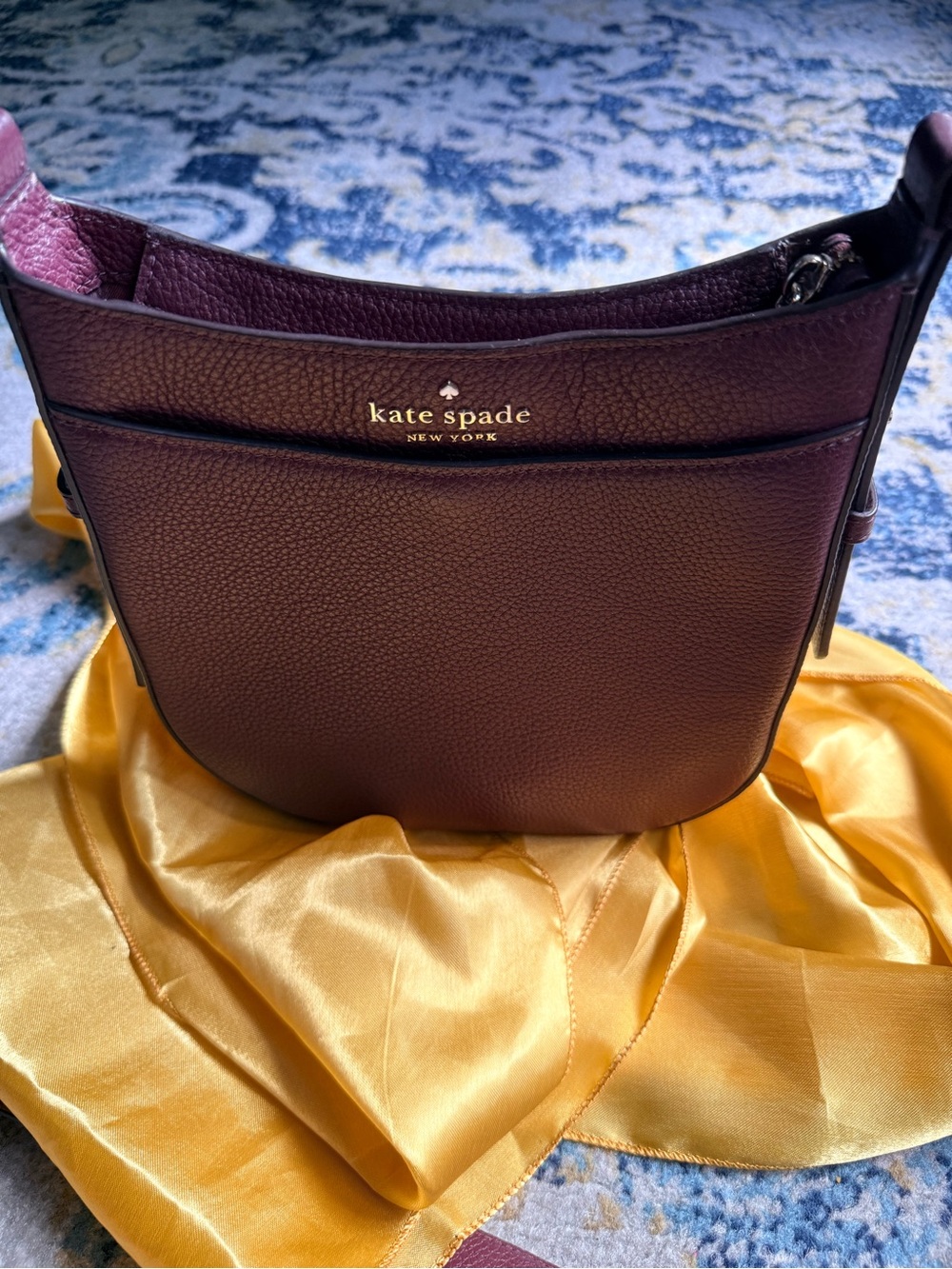 kate spade Pebbled Leather Shoulder Bag in Plum with Gold Logo